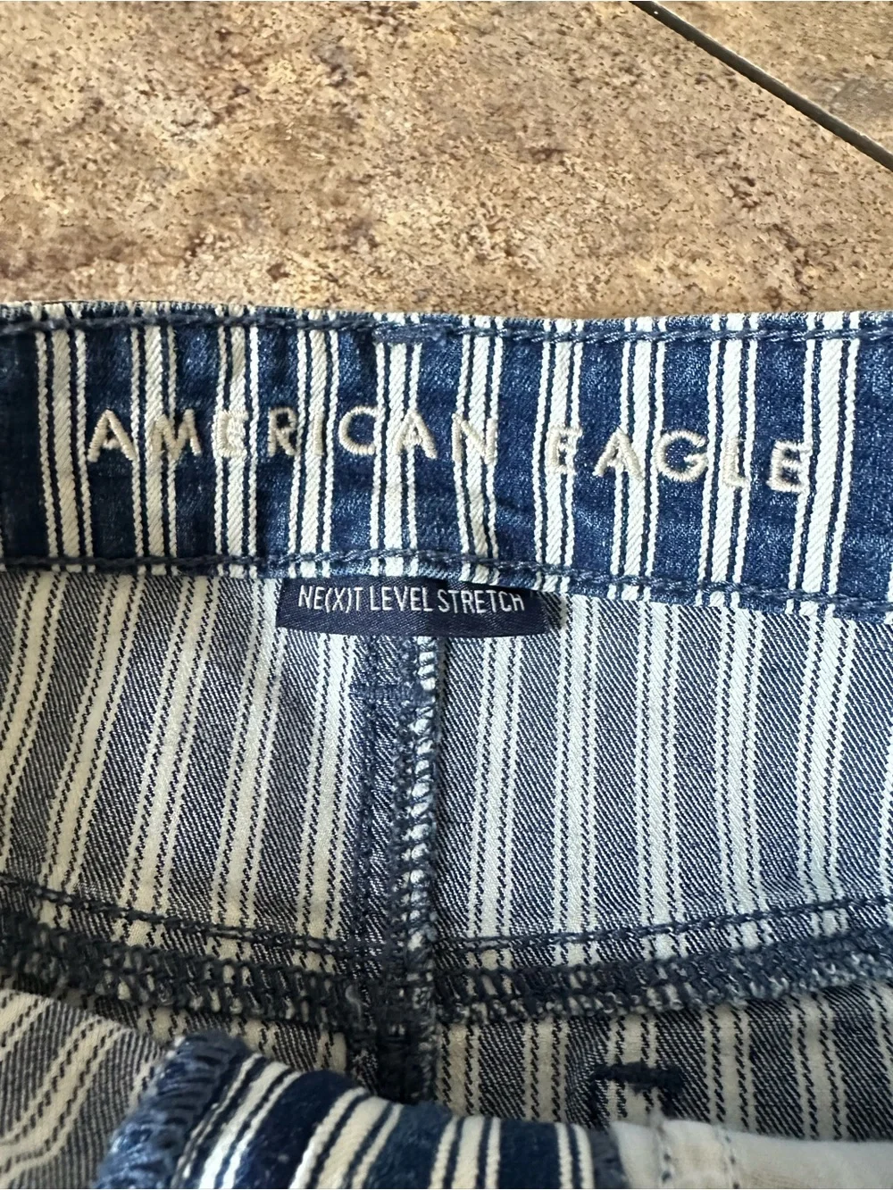 American Eagle Outfitters Striped Navy and White Denim Shorts
